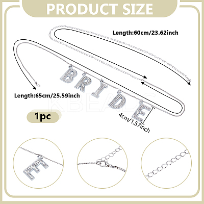 Alloy Crystal Rhinestone Word BRIDE Pendant Iron Waist Belly Chains NJEW-GA00006-1