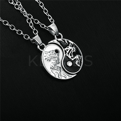 Alloy Enamel Black and White Yin-yang Gragon Split Pendant Necklaces for Friends Couple WG224AC-01-1