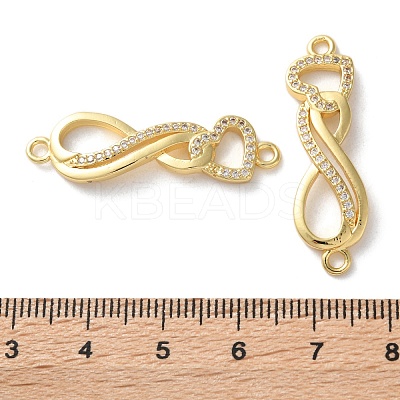 Rack Plating Brass Clear Cubic Zirconia Infinity Heart Connector Charms KK-C084-13A-G-1