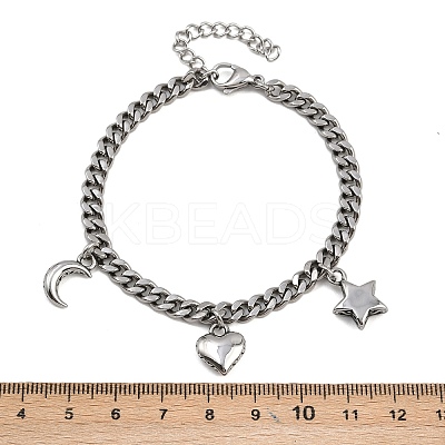 316 Surgical Stainless Steel Moon Heart Star Charm Bracelets BJEW-C125-11P-1