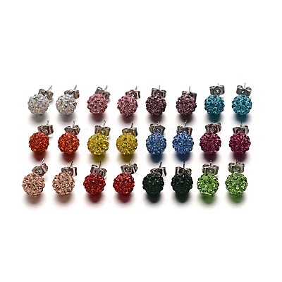 Polymer Clay Rhinestone Ball Stud Earrings EJEW-F0083-01-1