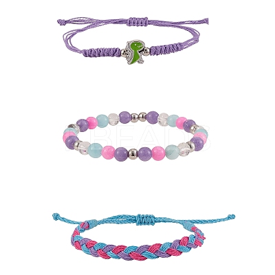 Waxed Polyester String Braided Cord Bracelets Set BJEW-SW00032-03-1