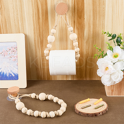 Wooden Beaded Wall-mounted Tissue Roll Holder AJEW-WH0752-254-1