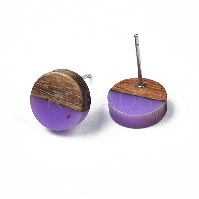 Opaque Resin & Walnut Wood Stud Earrings EJEW-N017-008-B09-1