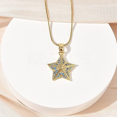 304 Stainless Steel Micro Pave Sky Blue Cubic Zirconia Pendant Necklaces for Women NJEW-Z103-01G-02-1