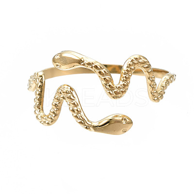304 Stainless Steel Snake Wrap Open Cuff Ring RJEW-T023-82G-1