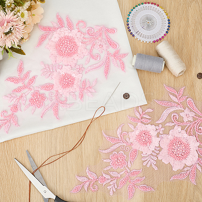 1Pair Flower Lace Polyester Embroidery Organza Ornament Accessories DIY-CY0002-32B-1