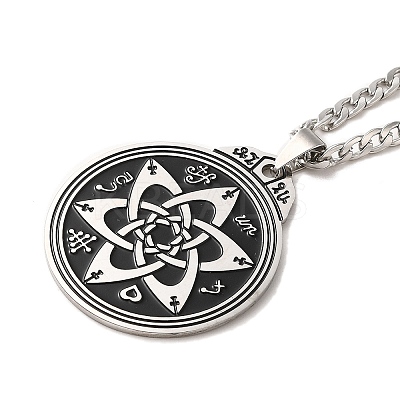 Witch Knot 201 Stainless Steel Enamel Pendant Necklaces NJEW-D066-03P-1