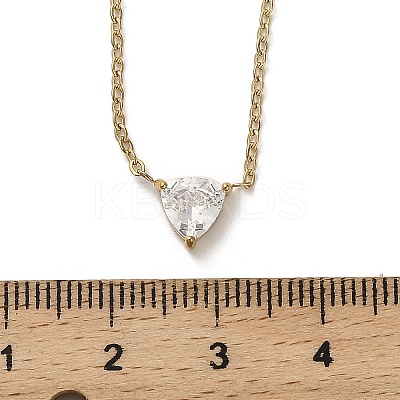 304 Stainless Steel Crystal Cubic Zirconia Triangle Pendant Necklaces for Women NJEW-Z064-02G-1