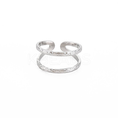 Non-Tarnish 304 Stainless Steel Double Line Open Cuff Ring for Women RJEW-S405-200P-1