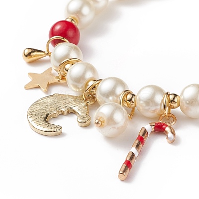 Natural Mashan Jade & Glass Pearl Beaded Stretch Bracelet BJEW-TA00143-1