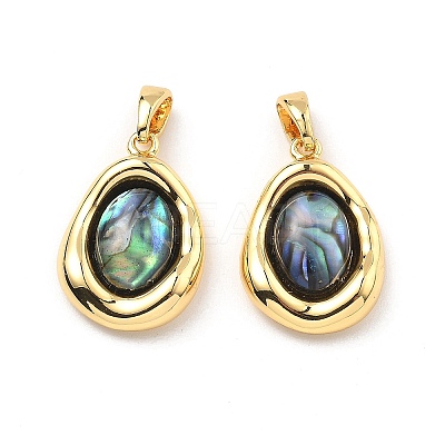 Brass Pave Natural Paua Shell Pendants KK-B129-08G-1
