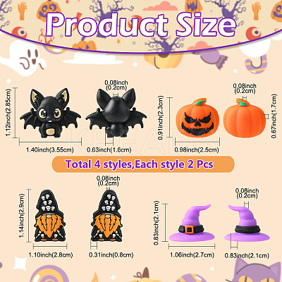 8Pcs 4 Styles Halloween Food Grade Silicone Focal Beads SIL-YW0002-17-1