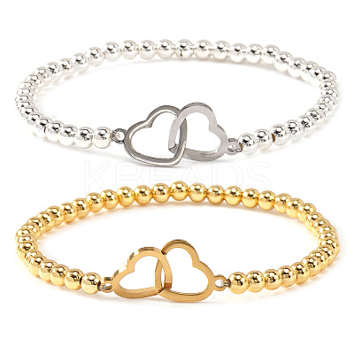 2Pcs Interlocking Heart 304 Stainless Steel Link Bracelets ZF9724-4-1