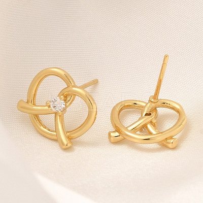Rack Plating Heart Brass Micro Pave Clear Cubic Zirconia Stud Earrings EJEW-H143-17G-1