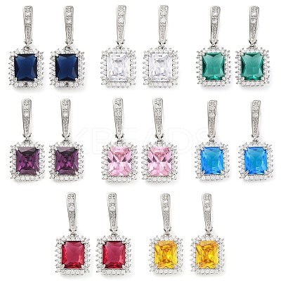 Brass Pave Cubic Zirconia Rectangle Hoop Earrings for Women EJEW-I304-29P-1