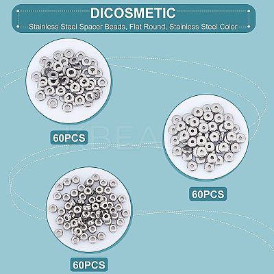 180Pcs 3 Style 304 Stainless Steel Spacer Beads STAS-DC0002-18-1