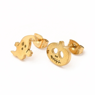 Halloween Pumpkins and Ghosts 304 Stainless Steel Asymmetrical Earrings EJEW-B019-03G-1