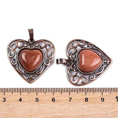 Synthetic Goldstone Peach Love Heart Pendants G-G158-01-17-1