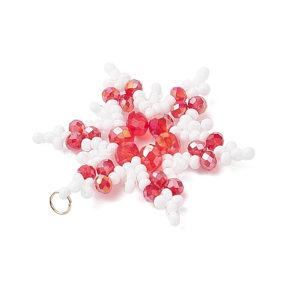 Glass Seed Beaded Snowflake Pendants PALLOY-MZ00890-03-1