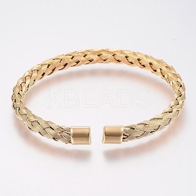 304 Stainless Steel Cuff Bangles Torque Bangles BJEW-H570-27-1