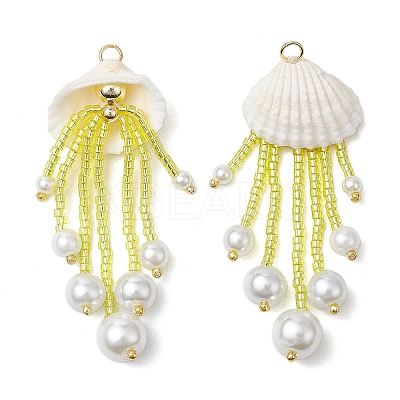 Glass Seed Beaded Jellyfish Pendants PALLOY-MZ00571-04-1