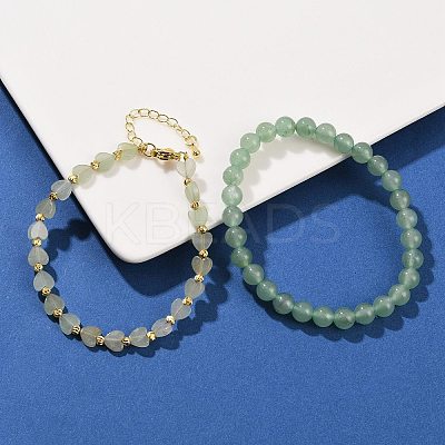 Natural Green Aventurine Beaded Bracelets Set for Women BJEW-G752-02G-07-1
