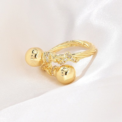 Rack Plating Brass Micro Pave Clear Cubic Zirconia Open Cuff Finger Rings for Women RJEW-M028-99G-1