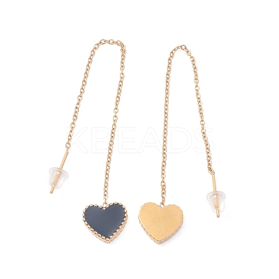 Long Chain with Enamel Heart Dangle Stud Earrings EJEW-A067-01G-A-1