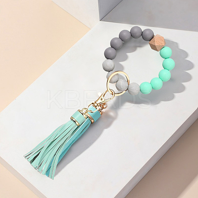1Pcs Silicone Round Beaded Keychain Wristlet AJEW-CL0001-11B-1