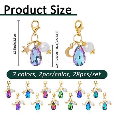 28Pcs 7 Colors Glass & Acrylic Pendant Decorations HJEW-FH00134-1