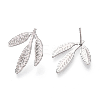 Non-Tarnish 304 Stainless Steel Leaf Stud Earrings for Women EJEW-F300-11P-1