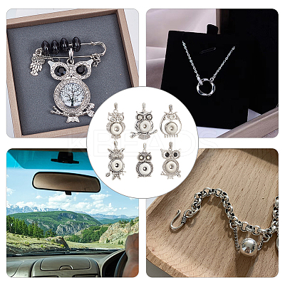 6Pcs 6 Style Alloy Rhinestone Hang Snap Base Pendants FIND-NB0003-51-1