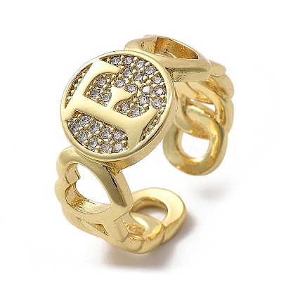 Brass Micro Pave Clear Cubic Zirconia Open Cuff Rings for Women RJEW-K289-02G-F-1