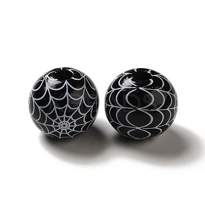 Halloween Printed Spider Webs Colored Wood European Beads X1-WOOD-K007-04C-1