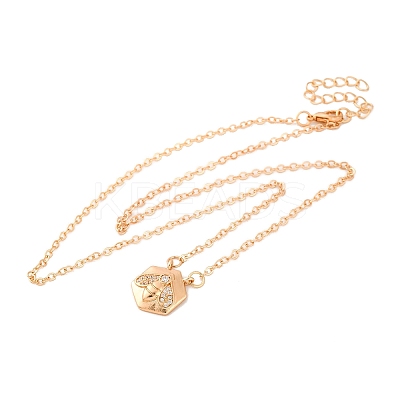 Brass Pave Clear Cubic Zirconia Cable Chain Bees Hexagon Pendant Necklaces for Women LS-NJEW-U006-02B-KCG-1