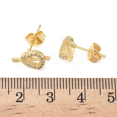 Heart Brass Micro Pave Clear Cubic Zirconia Stud Earrings EJEW-Z144-12G-1