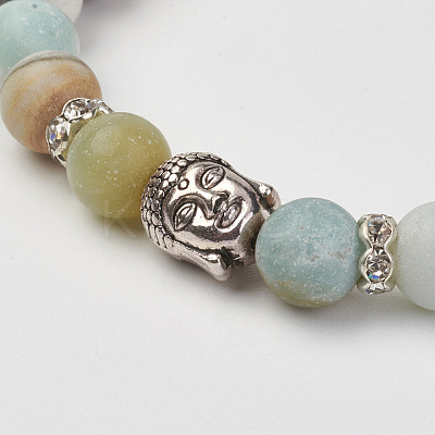 Natural Flower Amazonite Beads Stretch Bracelets X-BJEW-JB02812-04-1