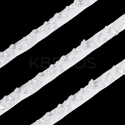 2 Yards Polyester with Plastic Imitation Pearl Beads Tassel Ribbons OCOR-GF0005-09A-1