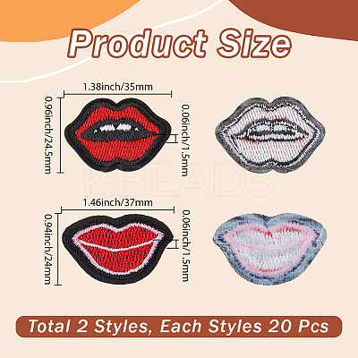 40Pcs 2 Styles Lip Polyester Computerized Embroidery Cloth Iron on/Sew on Patches DIY-GF0012-58-1