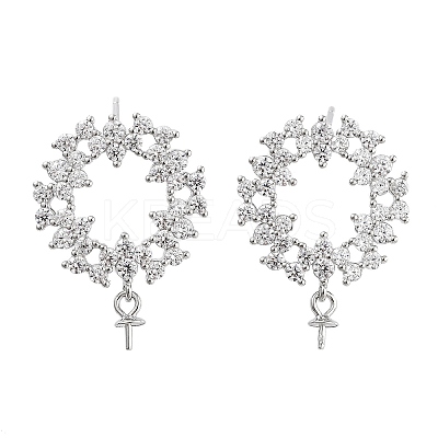 Donut Rhodium Plated 925 Sterling Silver Cubic Zirconia Stud Earring Findings EJEW-B038-16P-1