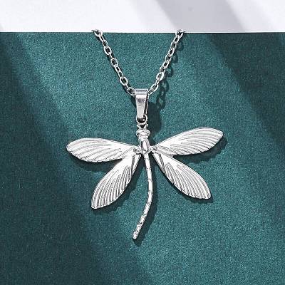 Dragonfly 304 Stainless Steel Pendant Necklaces NJEW-H059-05P-1