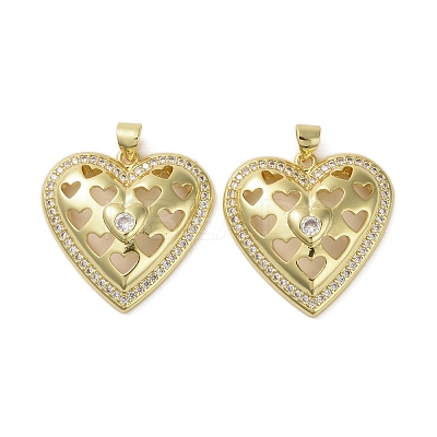 Brass Micro Pave Clear Cubic Zirconia Pendants KK-H466-08G-02-1
