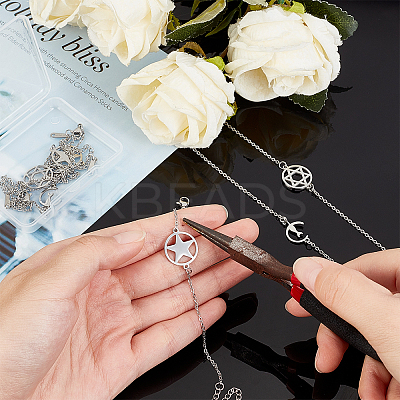 6Pcs 3 Styles 201 Stainless Steel Pentacle Link Bracelets BJEW-UN0001-16P-1