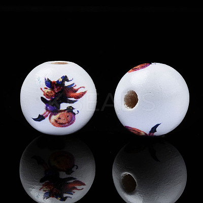 Halloween Printed Natural Wood Beads WOOD-S057-084-1