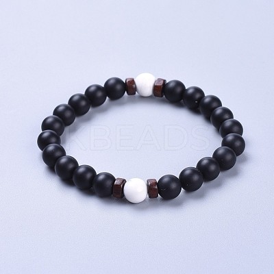 Natural Black Agate(Dyed & Heated) Bead Stretch Bracelets BJEW-JB04295-03-1