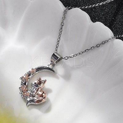 Brass Moon Fox Pendant Cable Chain Necklaces for Women LS-NJEW-C067-02P-1
