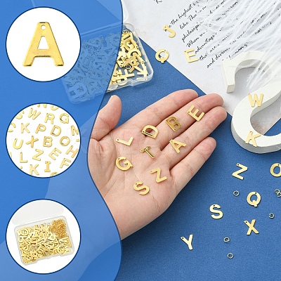104Pcs 26 Styles Letter A~Z 304 Stainless Steel Alphabet Letter Charms STAS-FS0001-66-1