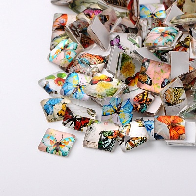 Butterfly Printed Glass Square Cabochons GGLA-N001-10mm-C-1
