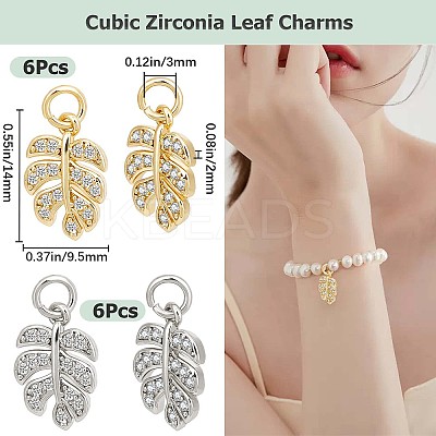 12Pcs 2 Colors Brass Micro Pave Cubic Zirconia Charms KK-BBC0005-68-1